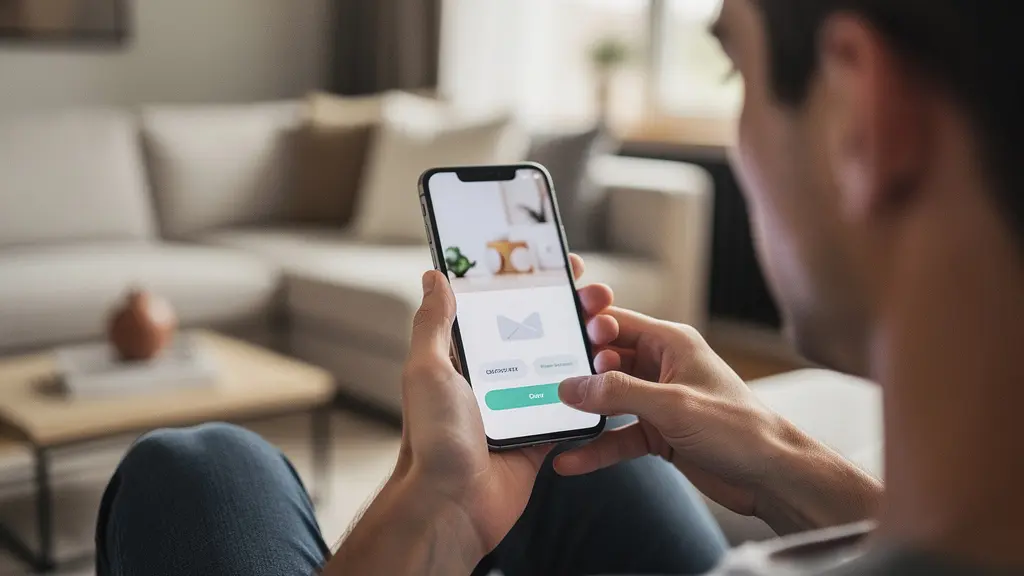 Personne effectuant un don de zakat al fitr en ligne depuis son smartphone